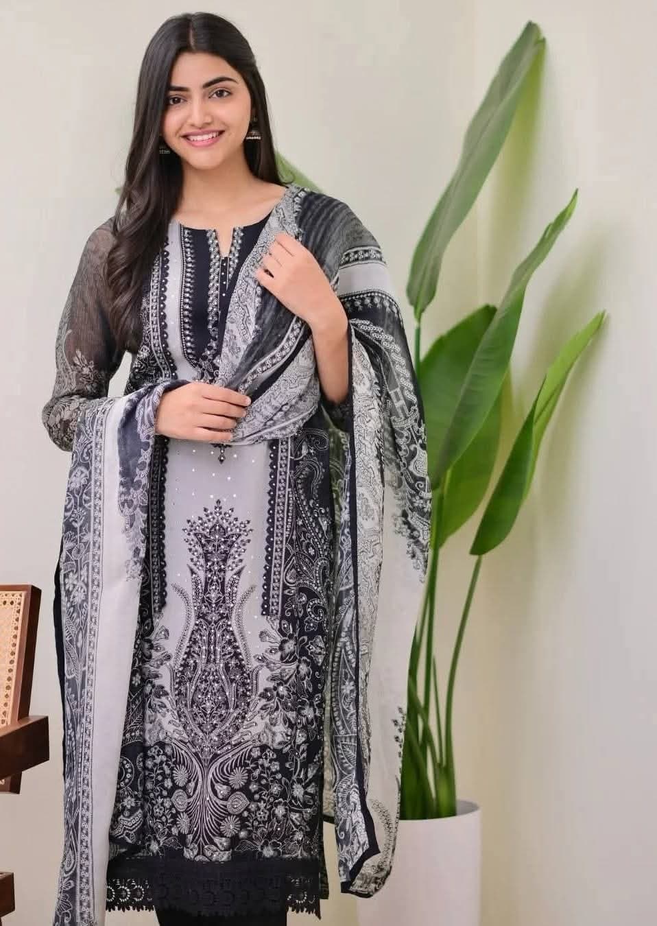 Dubai Cherry Digital Print Three piece